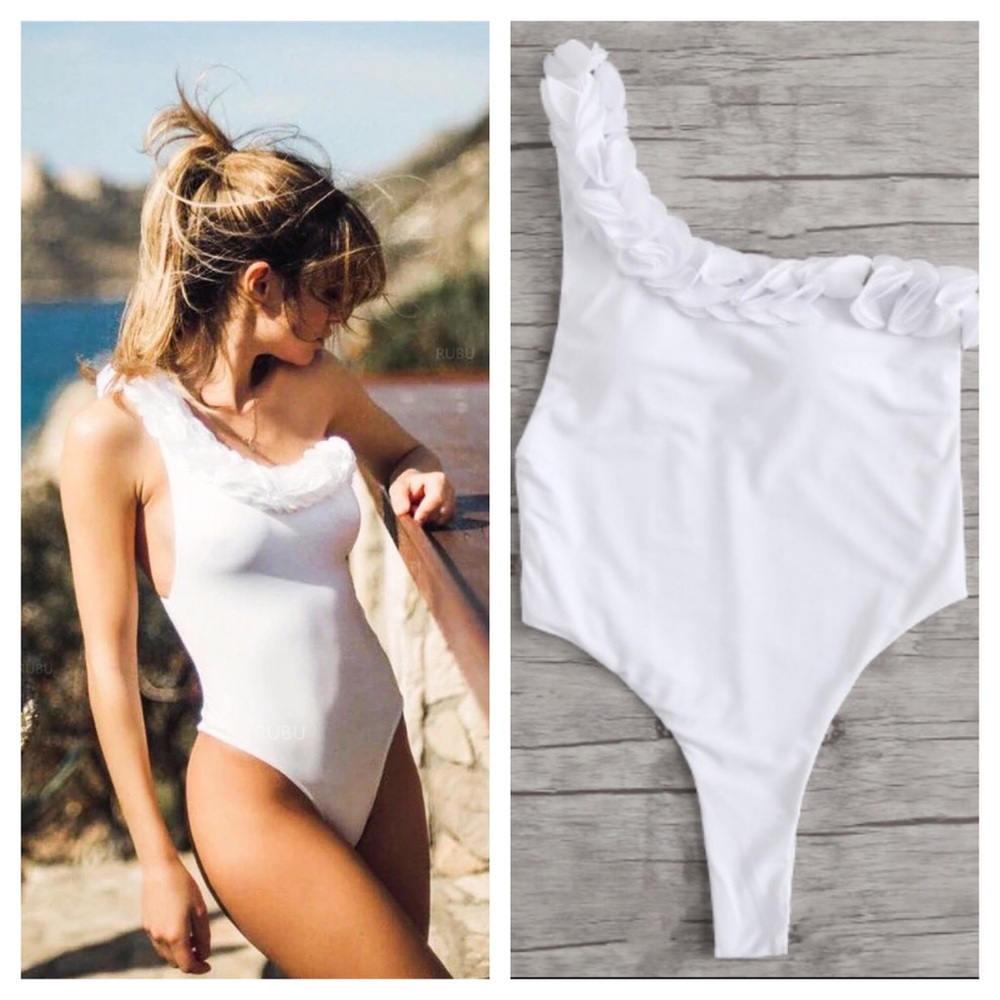 White One Shoulder Ruffle Swimsuit